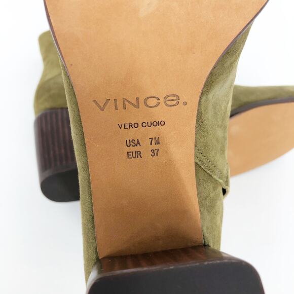 Vince Womens Maggie Booties 7 Olive Green Block Heel Leather NWOB - Picture 10 of 10